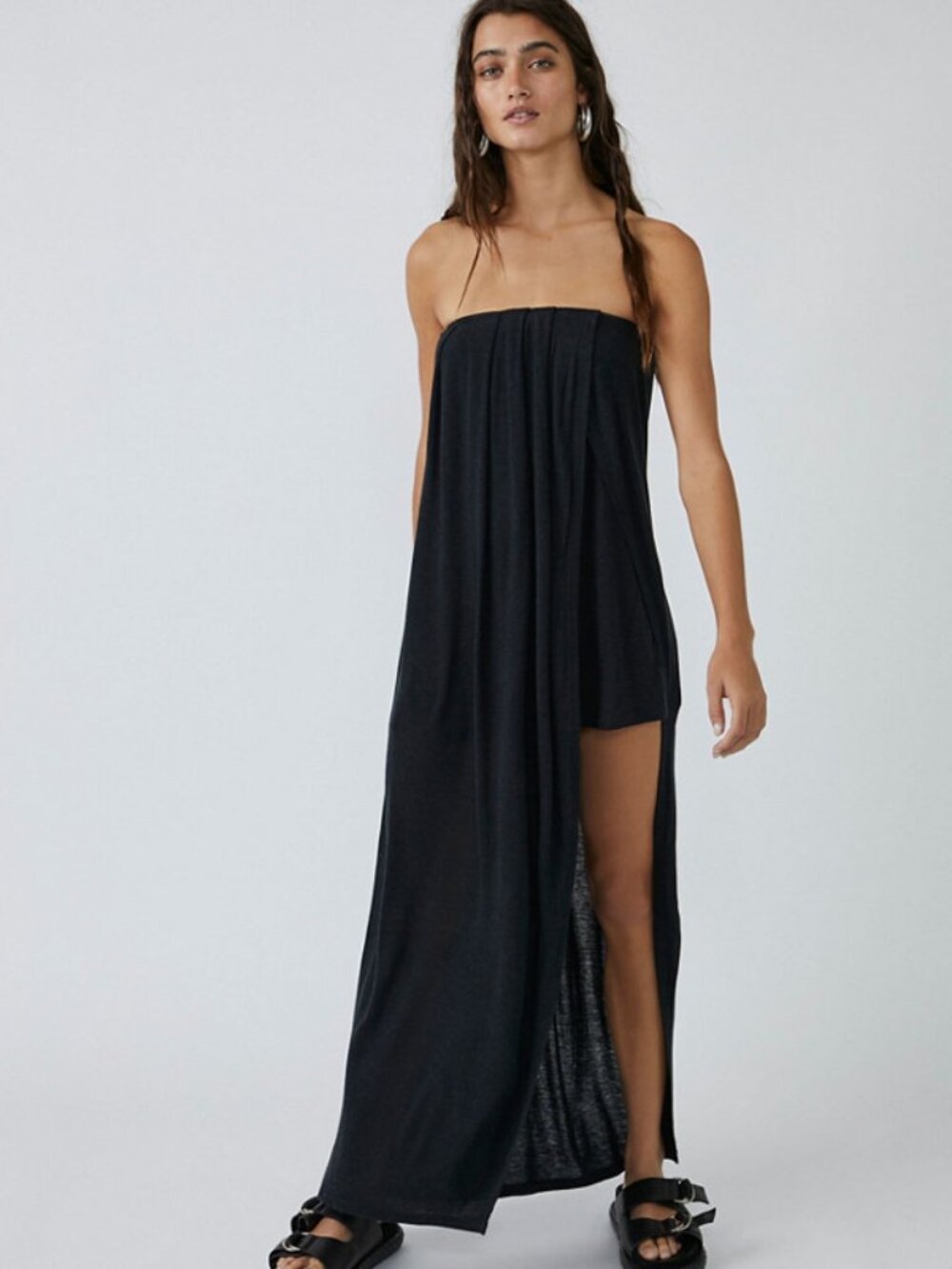 Free People Summer Fling Solid Romper Strapless Dress Washed Black XS